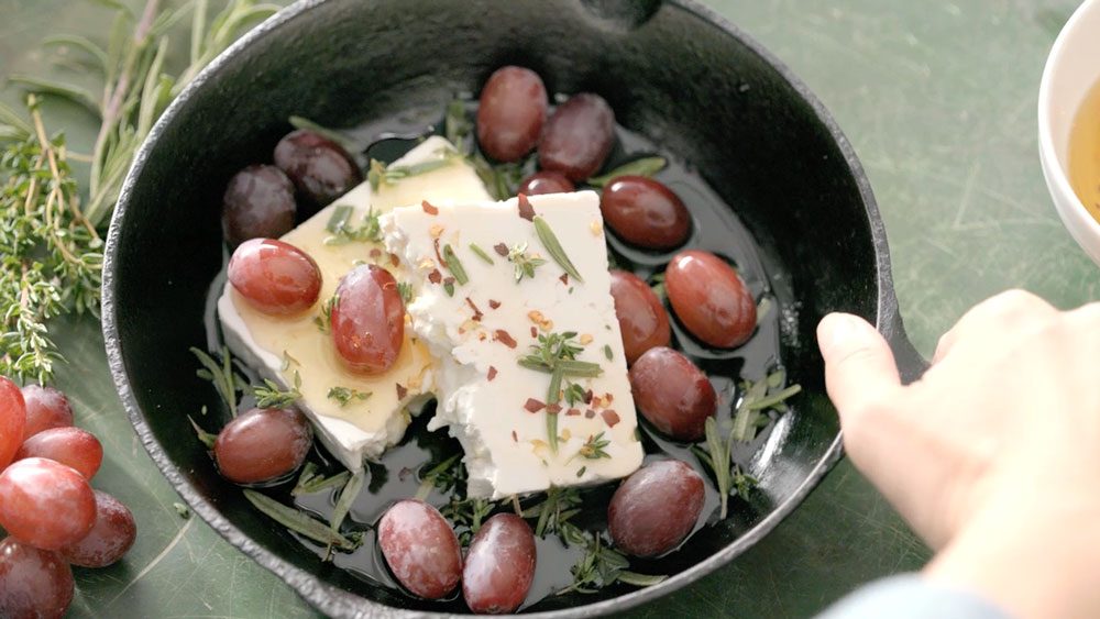 Baked Feta Cheese with Roasted Grapes Grapes from California