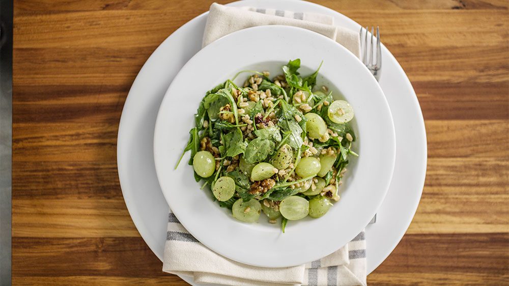 farro-with-arugula-and-grapes-and-pesto-lemon-vinaigrette