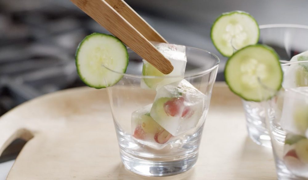 Gin, Grape and Cucumber Cocktail with Grape and Mint Ice Cubes Grapes